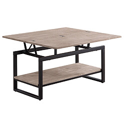 Pegane Table basse relevable et extensible en bois de chêne miel avec pieds en métal-Longueur 100 x Profondeur 45-90 x Hauteur 47-62 cm