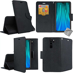 Htdmobiles Housse portefeuille avec coque intérieure en silicone pour Xiaomi Redmi Note 8 Pro + film ecran - NOIR / NOIR