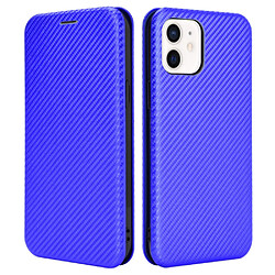 Coque en TPU + PU en fibre de carbone anti-empreintes digitales, magnétique bleu pour votre Apple iPhone 13 6.1 pouces