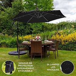 Monstershop Parasol Noir 3m avec LED's Intégrés avec Base Ronde