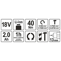 YATO Perceuse à percussion avec batterie Li-ion 2,0Ah 18V 40Nm pas cher