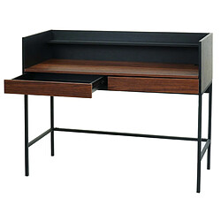 Decoshop26 Bureau table d'ordinateur avec 2 tiroirs et espace de rangement 120x50 cm MDF aspect noyer et métal 04_0006057