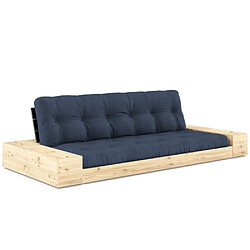 Inside 75 Canapé lit futon BASE bleu marine couchage 130cm dossiers noirs et accoudoirs coffres