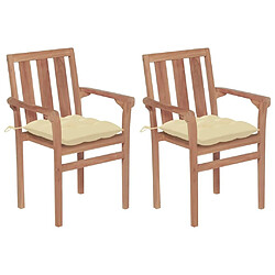 Maison Chic Lot de 2 Chaises de jardin,Fauteuil d'extérieur avec coussins blanc crème Teck massif -MN65872