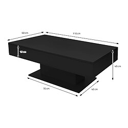 Table basse 110x60x40 cm noir incl. 2 compartiments de rangement sous plateau coulissant ML-Design pas cher