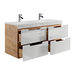 Acheter Vente-Unique Meuble de salle de bain suspendu avec vasque à encastrer - Coloris naturel et blanc - 120 cm - ARUBA