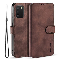 Dg.Ming Etui en PU + TPU style rétro avec sangle café pour votre Samsung Galaxy A03s