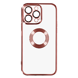 Avizar Coque iPhone 14 Pro Silicone Bloc Caméra Couvert Transparent Contour rose Chromé