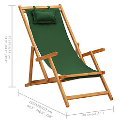 vidaXL Chaise pliable de plage bois d'eucalyptus solide et tissu vert pas cher