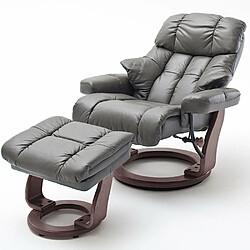 Inside 75 Fauteuil relax CLAIRAC assise en cuir nougat pied en bois noyer avec repose pied