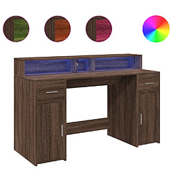 Helloshop26 Bureau table poste de travail meuble d'ordinateur informatique étude et lumières LED chêne bois d'ingénierie brun 02_0023792