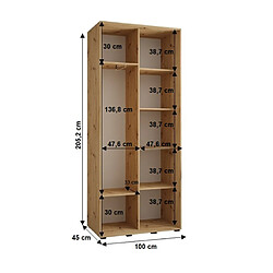 Acheter Abiks Meble Armoire SAPPORO 1 À Portes Coulissantes 205,2/100/45 2 Portes (Artisan/Blanc)