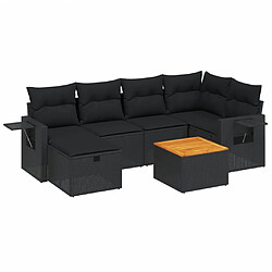 vidaXL Salon de jardin 7 pcs avec coussins noir résine tressée