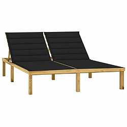 Maison Chic Chaise longue double et coussins | Bain de soleil Relax | Transat noir Pin imprégné -GKD75430