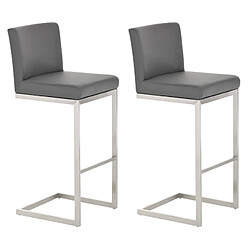 Decoshop26 Lot de 2 tabourets de bar design moderne support en acier inoxydable assise en PVC gris 10_0004387