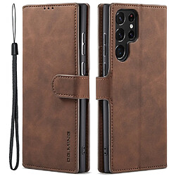 Etui en PU DG.MING style rétro, anti-rayures avec support café pour votre Samsung Galaxy S22 Ultra 5G