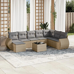 Maison Chic Salon de jardin avec coussins 9 pcs | Ensemble de Table et chaises | Mobilier d'Extérieur beige résine tressée -GKD67570