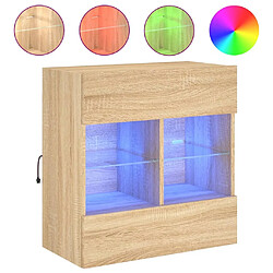 Maison Chic Meuble TV mural, Banc TV avec lumières LED pour salon, Meuble de rangement chêne sonoma 58,5x30x60,5 cm -GKD89372