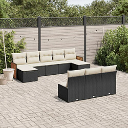 Maison Chic Salon de jardin 10 pcs avec coussins | Ensemble de Table et chaises | Mobilier d'Extérieur noir résine tressée -GKD45628