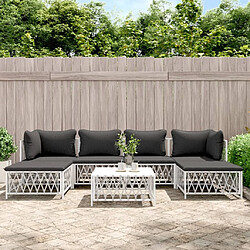 Maison Chic Salon de jardin 7 pcs + coussins - Mobilier/Meubles de jardin - Table et chaises d'extérieur blanc acier -MN64543