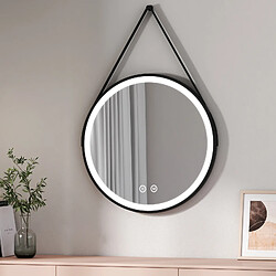 EMKE Miroir lumineux salle de bain rond diamètre 70cm cadre noir avec lanière réglable, Miroir LED rond avec Interrupteur Tactile, Miroir avec éclairage Lumière Froide/Chaude/Neutre