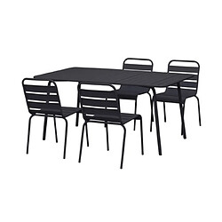 Mes Ensemble table de jardin + 4 chaises en métal gris - BACA