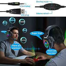 GUPBOO Casque de jeu pour PC Casque de jeu stéréo 9D pour PC, casque de jeu avec micro, 50 mm, avec LED RVB, casque filaire pour TV pas cher