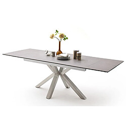 Pegane Table à manger extensible en céramique gris clair et acier brossé - L.160-240 x H.76 x P.90 cm