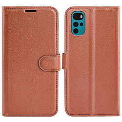 Etui en PU texture litchi, anti-rayures avec support marron pour votre Motorola Moto G22