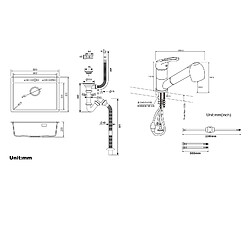 Acheter Auralum MAX 1 Bac Évier Cuisine en Granit,55*45*20cm,Kit de Vidage,Noir+Robinet de Cuisine Noir avec Douchette Extractible 2 Jets à 360° en Laiton