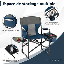 Helloshop26 Chaise de camping pliante avec table latérale et sac isotherme charge 180kg sac de rangement sangle portable bleu 20_0005011