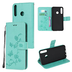 Etui en PU fleur de papillon cyan pour votre Huawei P40 Lite E