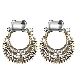 Femmes Bohême Ethnique Bouchon D'oreille Expander Boucle D'oreille Creux Dangle Boucles D'oreilles 6mm Or Antique 6mm