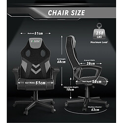 Fauteuil de Bureau Inclinable - BIGZZIA Fauteuil Gamer Hauteur Réglable - avec dossier respirant et appui-tête confortable - Noir et Gris