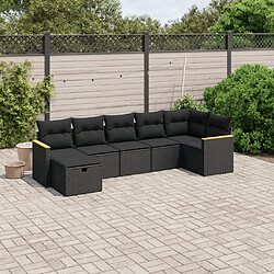 vidaXL Salon de jardin 7 pcs avec coussins noir résine tressée