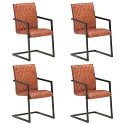 Maison Chic Lot de 4 Chaises à manger cantilever,Chaises à dîner marron cuir véritable -MN86831