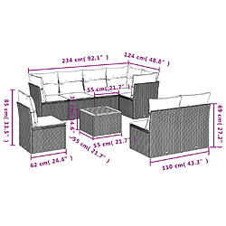 Avis Maison Chic Salon de jardin avec coussins 9 pcs | Ensemble de Table et chaises | Mobilier d'Extérieur beige résine tressée -GKD95090