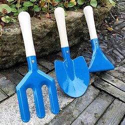 3pcs Mini Fourchette De Pelle à Râteau En Métal Ensemble Enfants Plage Bac à Sable Jouet Bleu