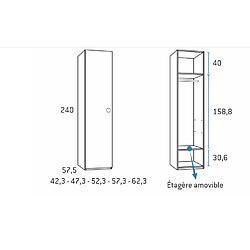 Inside 75 Armoire 1 porte droite 62,3 x 57,5 x 240 cm