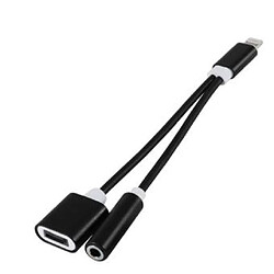 Cable Double Adaptateur port Lightning avec prise Jack 3.5 mm pour téléphone smartphone Couleur Noir -Visiodirect -