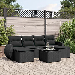 Maison Chic Salon de jardin 7 pcs avec coussins | Ensemble de Table et chaises | Mobilier d'Extérieur noir résine tressée -GKD10480