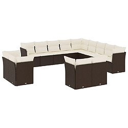 vidaXL Salon de jardin avec coussins 13 pcs marron résine tressée