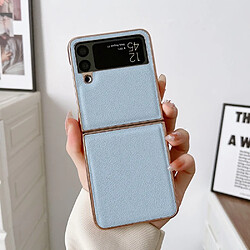 Coque en TPU + cuir véritable électroplaqué pour votre Samsung Galaxy Z Flip4 5G Nano - bleu