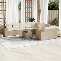 Maison Chic Salon de jardin 11 pcs avec coussins | Ensemble de Table et chaises | Mobilier d'Extérieur beige résine tressée -GKD72795