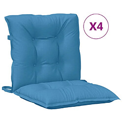 vidaXL Coussins de chaise à dossier bas lot de 4 bleu mélangé tissu