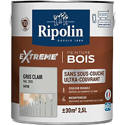 RIPOLIN Peinture pour pour Bois Intérieur & Extérieur - Gris Clair Ral 7035 Satin, 2,5L