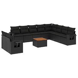 Maison Chic Salon de jardin 11 pcs avec coussins | Ensemble de Table et chaises | Mobilier d'Extérieur noir résine tressée -GKD58455