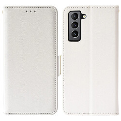 Etui en PU texture litchi, antichoc, fermeture magnétique avec support blanc pour votre Samsung Galaxy S22 Plus