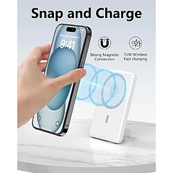 SANAG Batterie Externe Magnétique 5000Mah, Chargeur Portable À Chargement Rapide Sans Fil, Power Bank Slim Avec Support Pliable, Mini Pack De Batterie Compatible Avec Iphone 14/15/16 (Blanc)