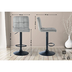 Decoshop26 Tabouret de bar chaise haute x 1 avec coutures décoratives carrées assise en velours gris pieds en métal noir 10_0005332